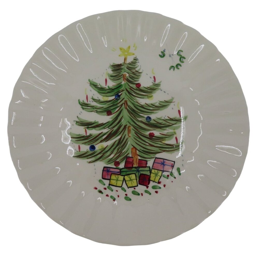 Blue Ridge Hand Painted Christmas Tree With Mistletoe 10.25in Ceramic Plate VTG